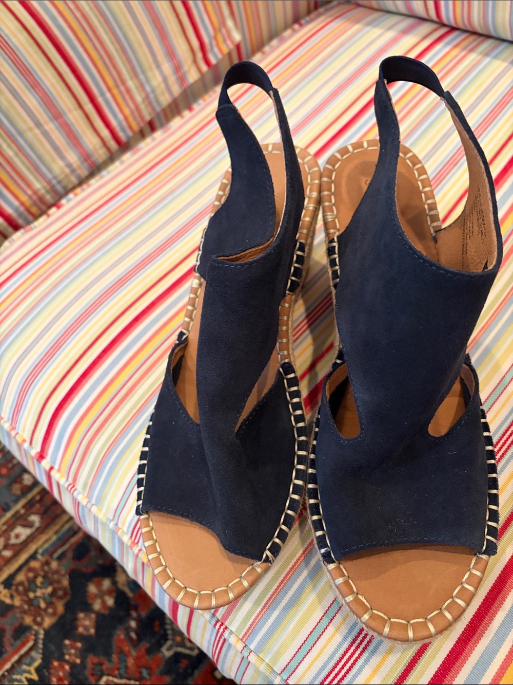 gentle souls Navy Suede Slingback Espadrille Wedges